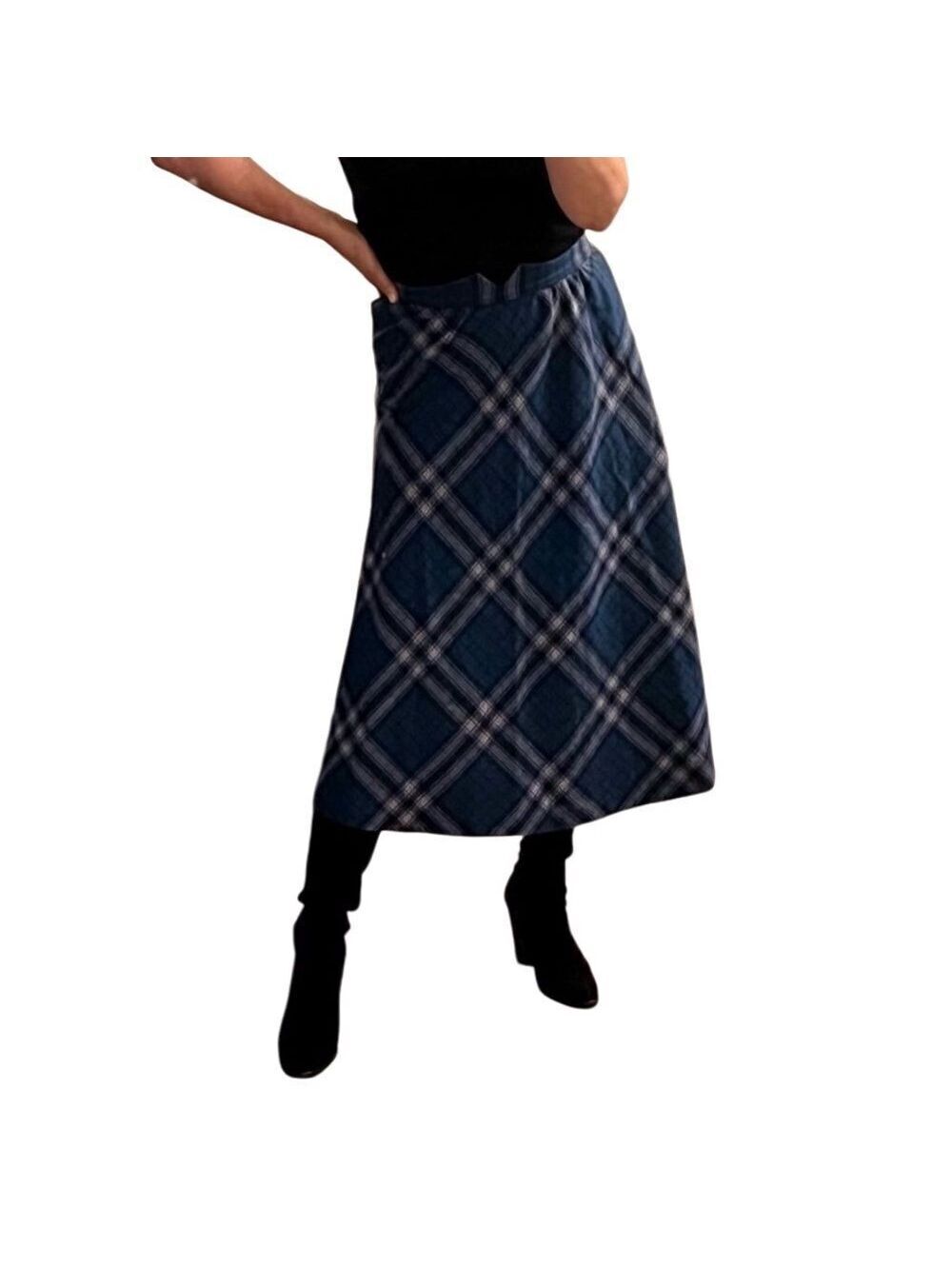 Vtg Pendleton USA Wool Navy Black Plaid Full Maxi High Waist Skirt 6 26” Waist